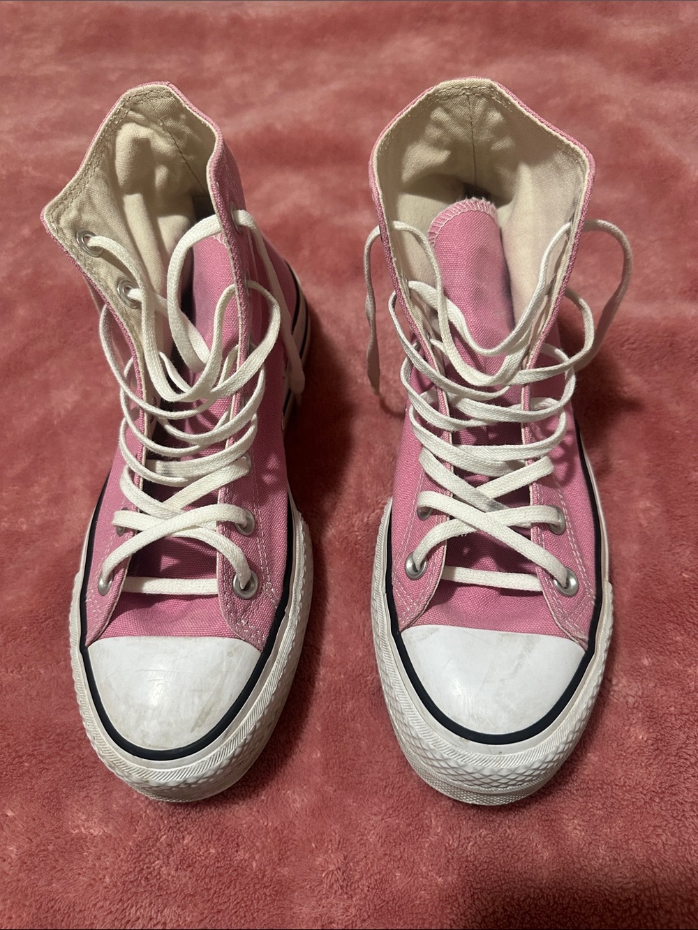 Converse Platform Pink High-Top Canvas Sneakers with White Laces